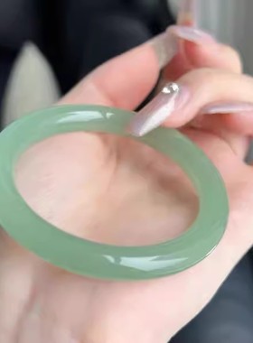 保真细料天然东陵玉手镯女湖水绿细圆条冰底玉石手镯带证书
