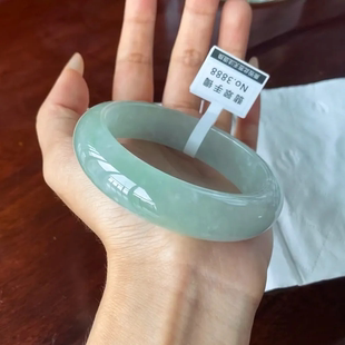 油青翡翠玉手镯女年轻款缅甸冰种飘花浅绿翡翠镯子平安镯豆种玉镯