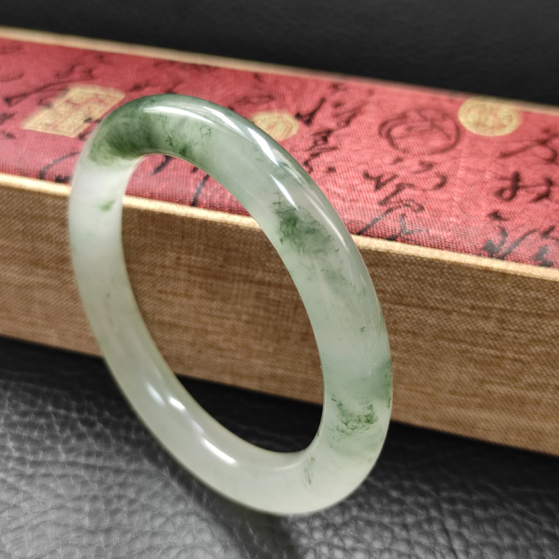 翡翠手镯天然金丝玉圆条儿童冰种飘花手镯小众特色飘花礼物儿童