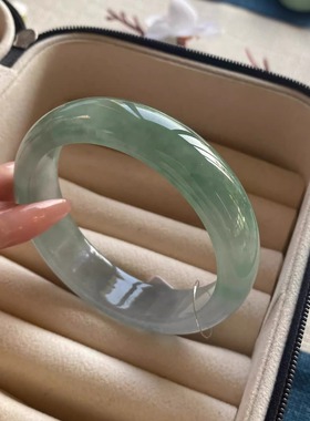 天然翡翠【丹青系列】缅甸高档冰种翡翠玉手镯子女款油青冰飘花玉
