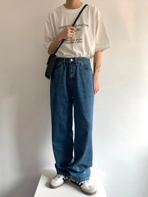 美式复古蓝色cleanfit夏透气日系直筒牛仔裤男美式阔腿女休闲长裤
