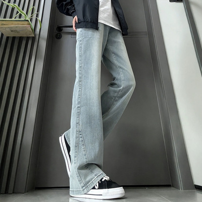 leanfit黑色斜切弯刀牛仔裤男
