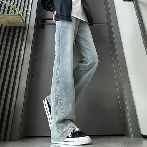 leanfit黑色斜切弯刀牛仔裤男