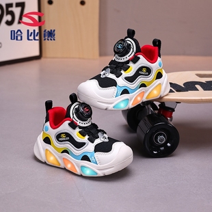 哈比熊童鞋小童闪灯鞋春秋新款男宝宝减震运动鞋幼儿园学步鞋男童