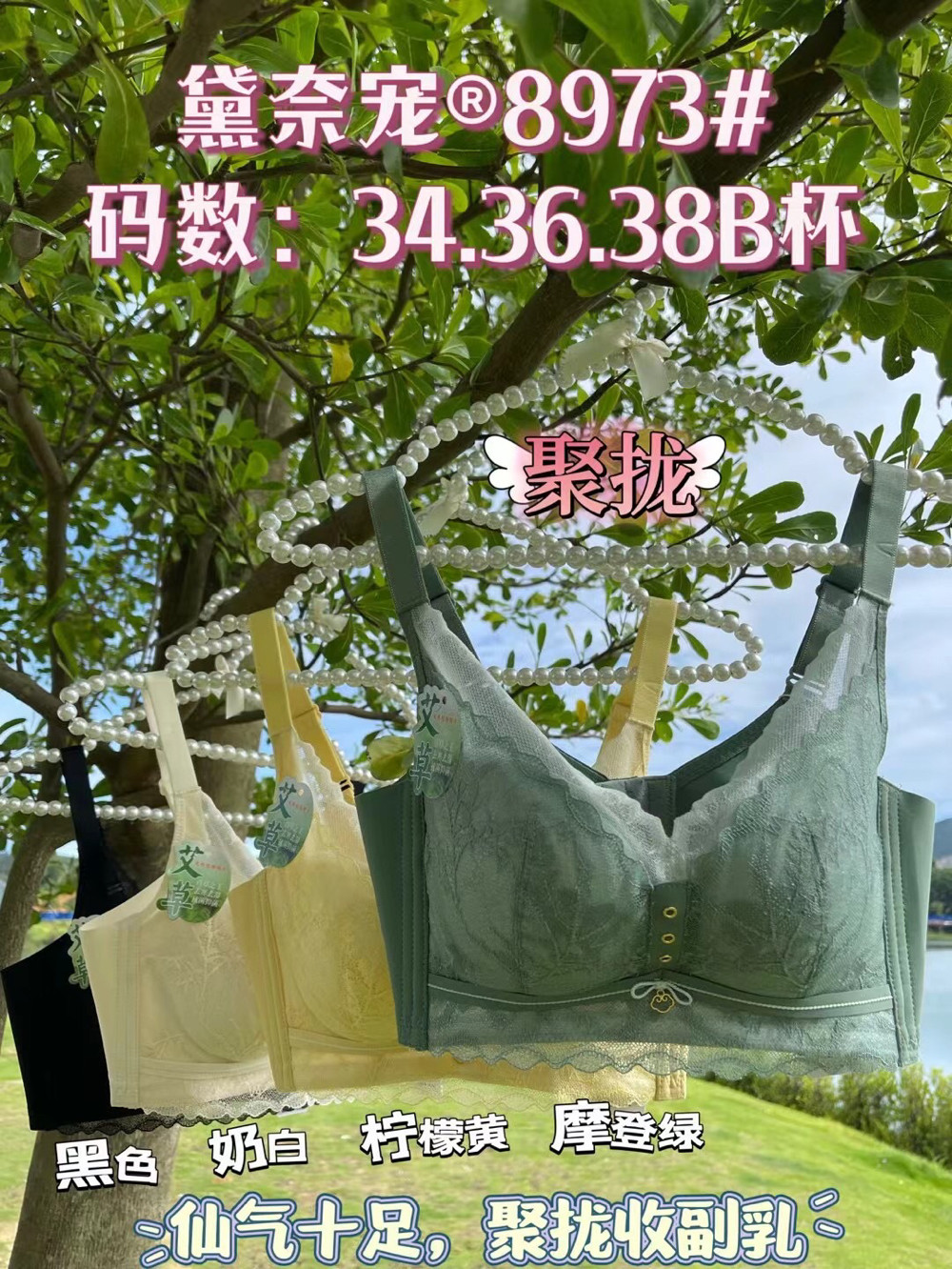 MY艾草调整型蕾丝文胸中厚杯无骨聚拢无钢圈收副乳内衣美背女