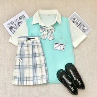 铃芽学院原创正版jk【初雪】刺绣格裙马甲套装整套半身裙jk制服