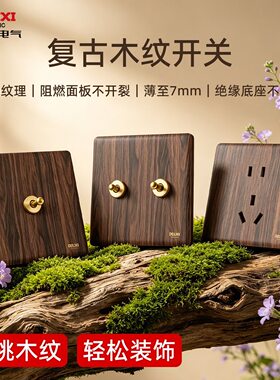德力西胡桃木纹16A插座面板
