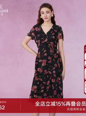 乔万尼夏季新款真丝连衣裙高级感气质碎花收腰裙轻薄透气EI2E753