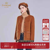 乔万尼短款 绵羊毛毛呢外套女秋冬新款 圆领纽扣双面呢大衣ED4B739
