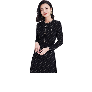 乔万尼2026早秋新款连衣裙法式气质黑色长袖针织小香风EF3M836