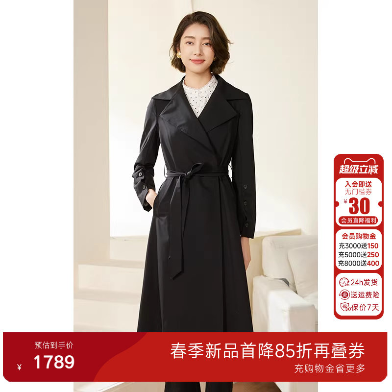 乔万尼风衣女款2026新款黑色经典收腰设计外套气质高级感EM3A427