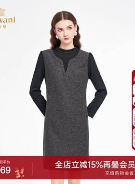 乔万尼2025秋冬新品假两件连衣裙轻熟优雅风高级感气质裙ED3E232