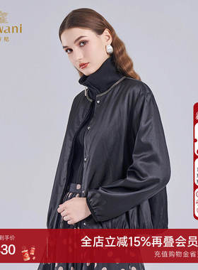 乔万尼2025冬中性风立领女短款黑色拉链夹克外套时尚棉服ED4K726