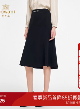 乔万尼淑女风黑色A字半身裙女中长款高腰显瘦鱼尾裙简约裙ED3D205
