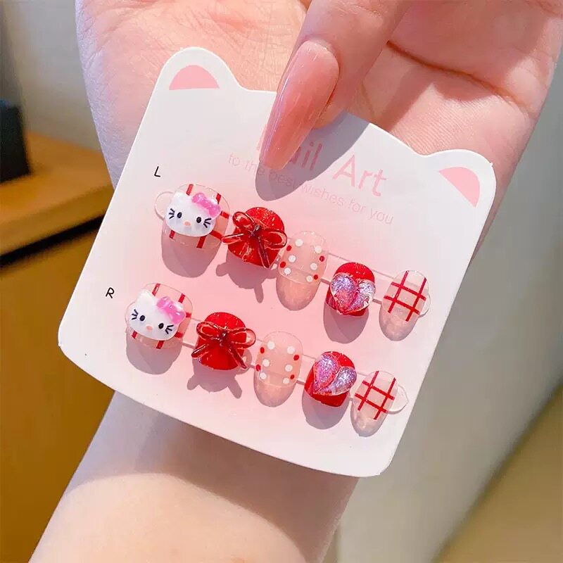 可爱卡通小女孩穿戴甲儿童假指甲美甲工具