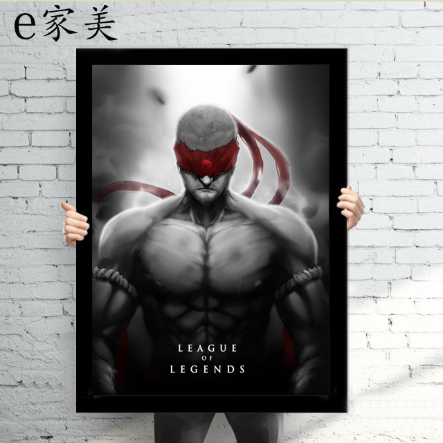 網吧網咖裝飾畫lol盲僧卡牌英雄聯盟個性游戲海報壁畫掛畫有框畫