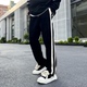 子男士 弹力宽松潮牌直筒休闲侧条纹阔腿长裤 春秋季 夏季 运动卫裤 裤
