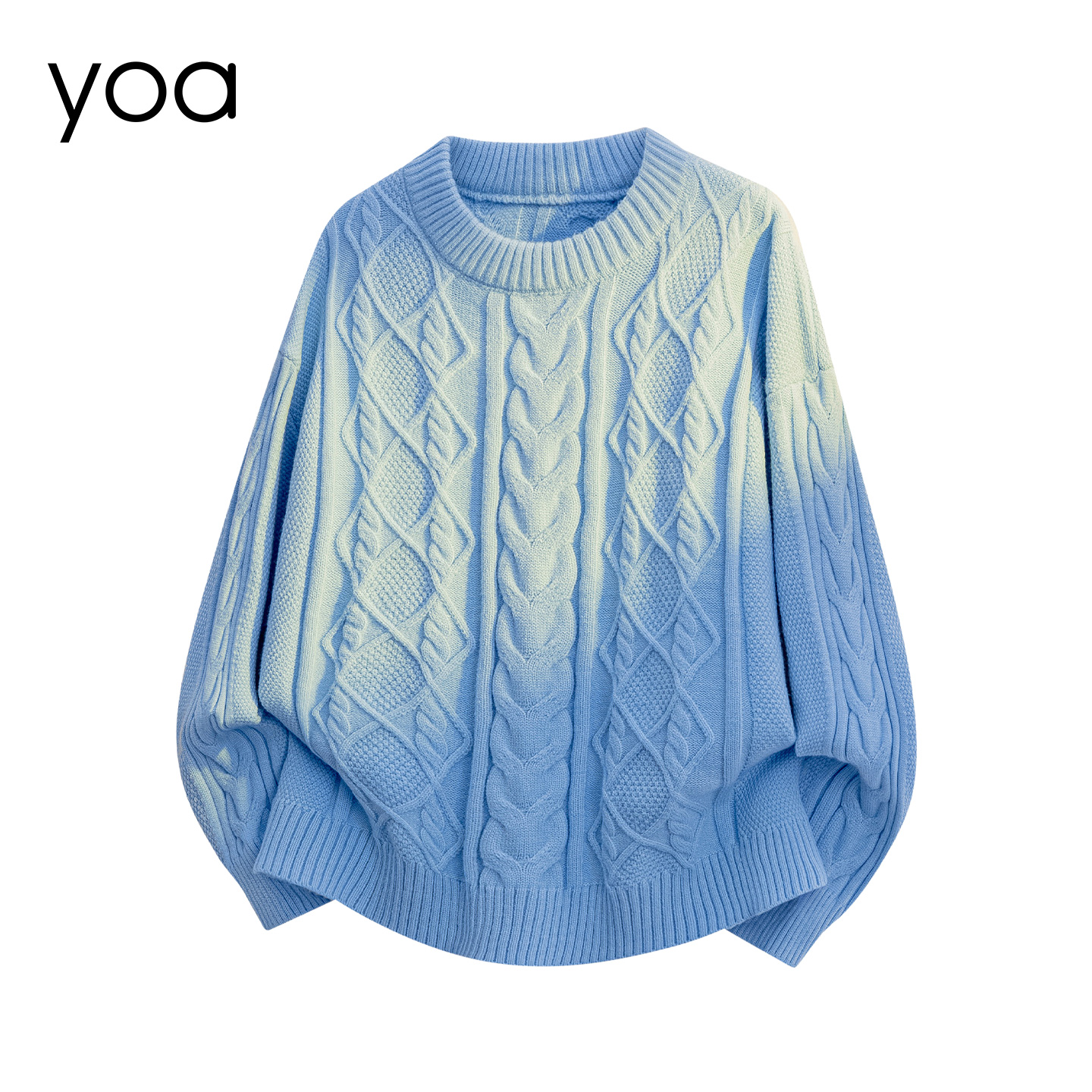 YOA慵懒风蓝色圆领毛衣男女