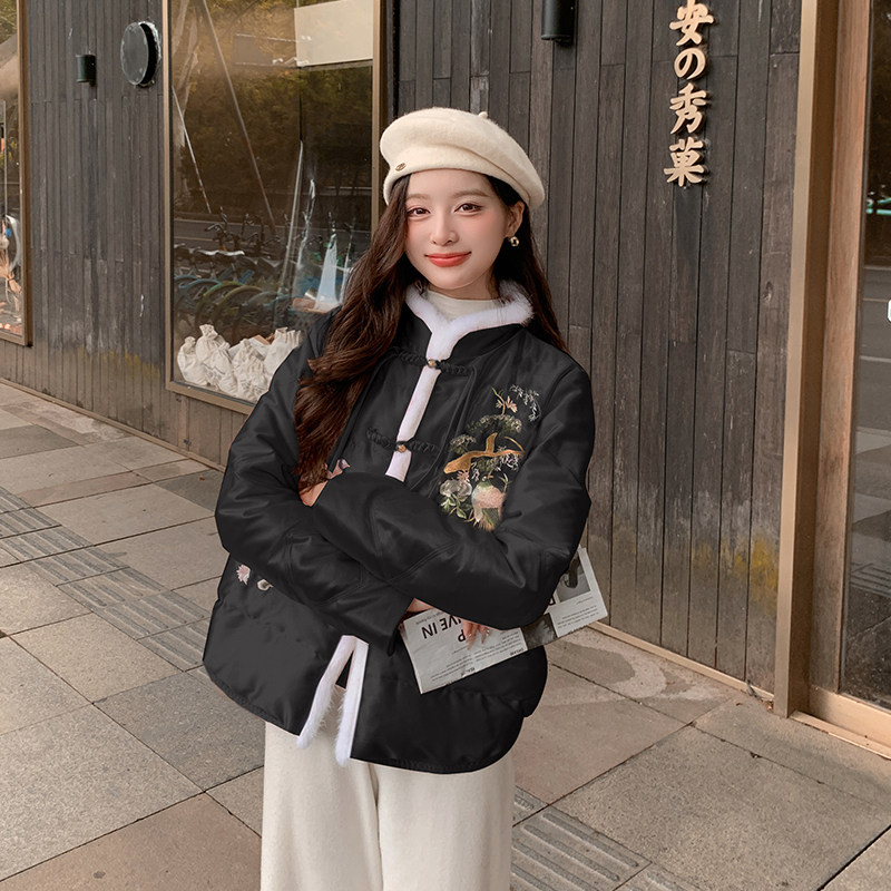 有货款2025冬季真水貂毛刺绣新中式羽绒服2C002A610P285K428,女装羽绒服,2C002