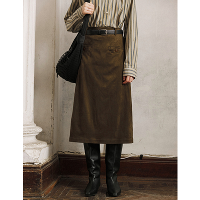 复古麂皮绒垂坠感哑光半裙