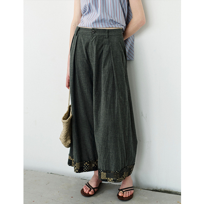 SOMETHING 天然棉透气感 卷边贴花设计复古肌理感宽松阔腿裤