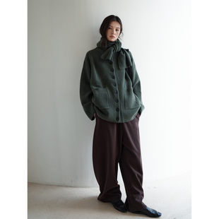 SOMETHING廓形宽松毛衣开衫 配围巾两件套