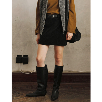 环保植绒麂皮A字百搭短裙