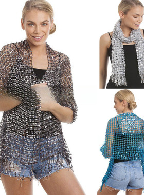 跨境女镂空蕾丝闪亮亮片流苏围巾披肩百搭时尚罩衫sequined shawl