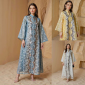 跨境亮片绣花中东迪拜马来西亚服饰优雅长袍重工大码 连衣裙Dress