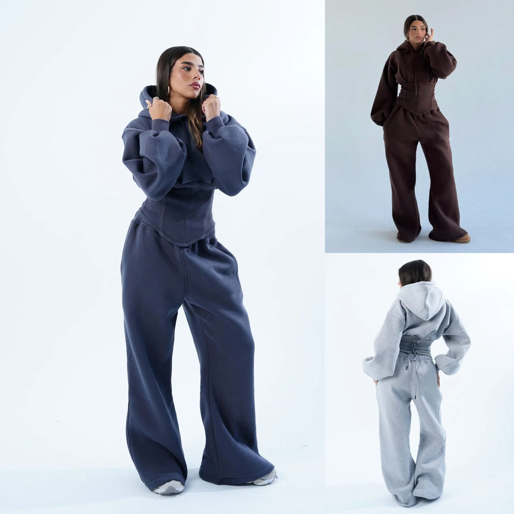 2026跨境女装外贸修身收腰抽绳连帽上衣长裤卫衣运动两件套suit