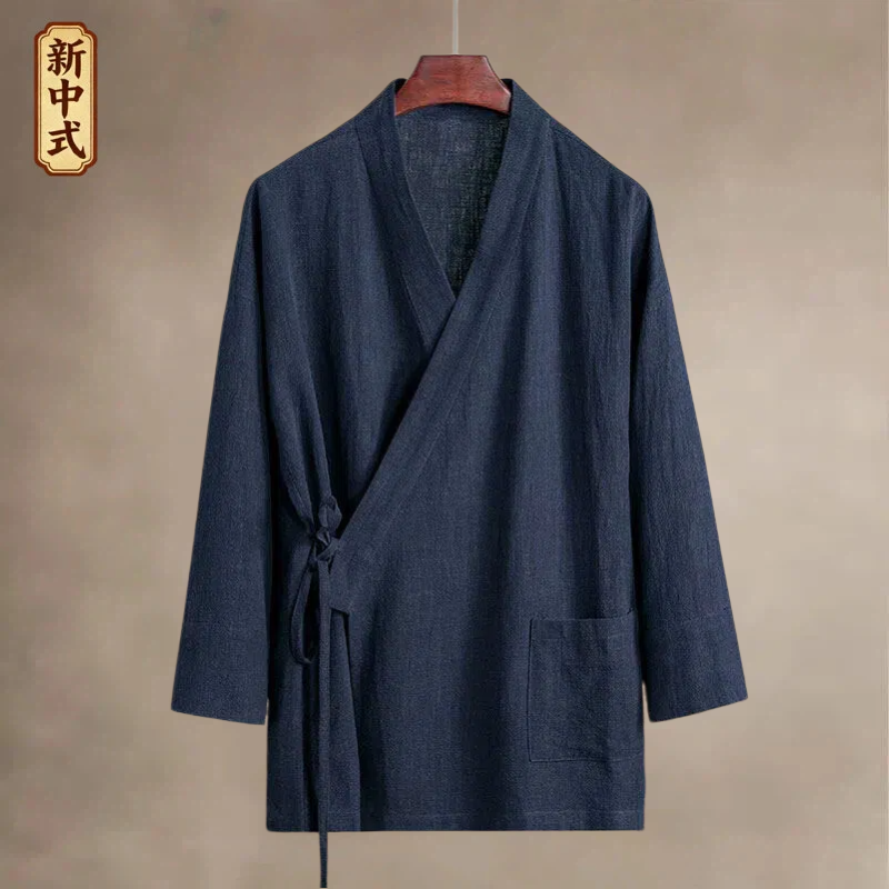 中式男士棉麻汉服斜襟道袍禅茶服