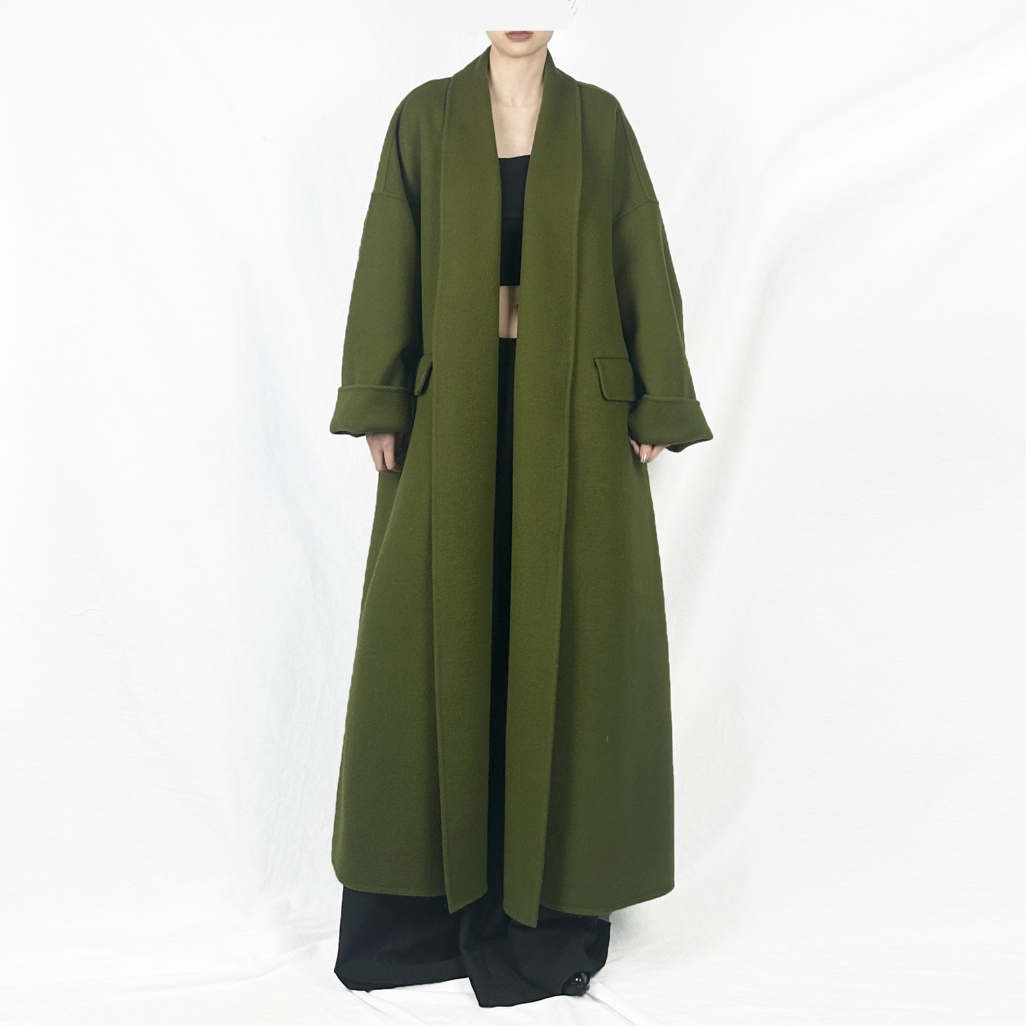 没2月  复古绿浴袍羊毛大衣2025年新款慵懒小众宽松大衣,女装/女士精品,毛呢外套,淘宝优惠券,粉丝福利购,淘宝优惠卷