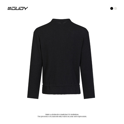 OVDY纯色亨利领上衣肌理感抽绳垂坠抗皱套头针织衫休闲T恤打底衫