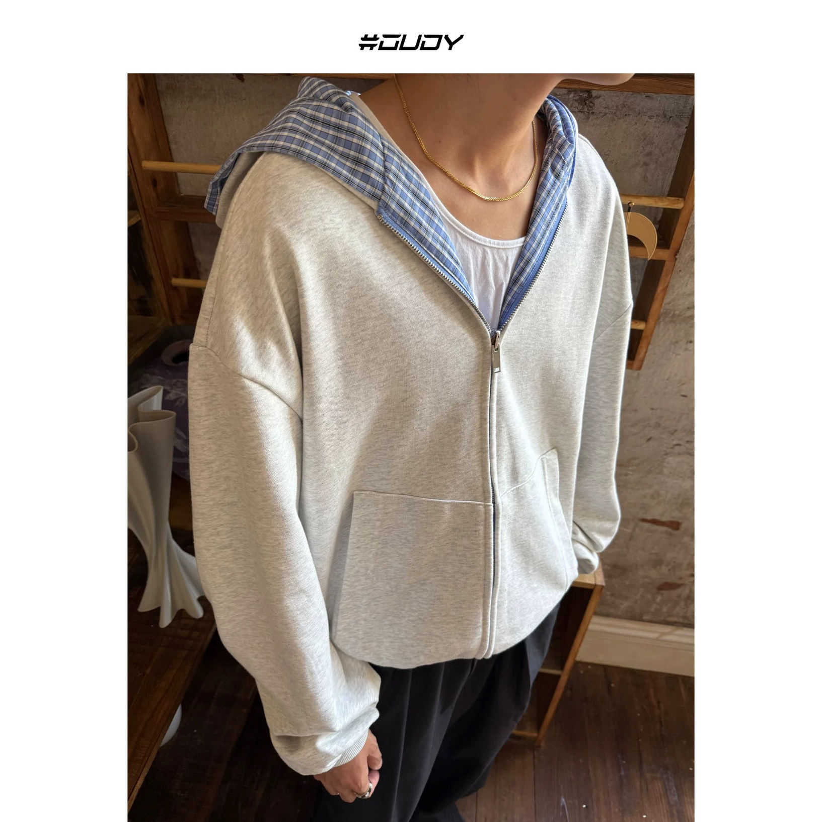 OVDY 明星同款连帽卫衣男女秋外套情侣长袖上衣帽衫夹克假两件