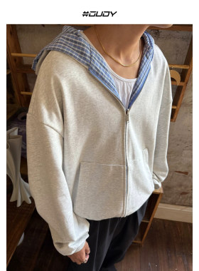 OVDY 明星同款连帽卫衣男女秋外套情侣长袖上衣帽衫夹克假两件