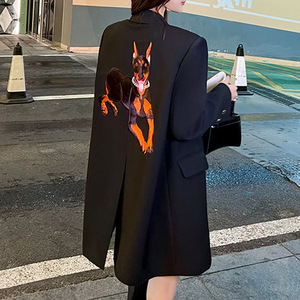 秋季新款大码女装中长款西装外套胖mm韩版宽松休闲加棉西服200斤