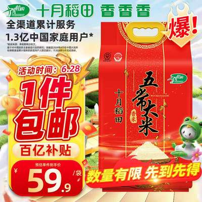 新款 十月稻田23年新米五常5kg（东北大米香米5公斤）果肉条桶装