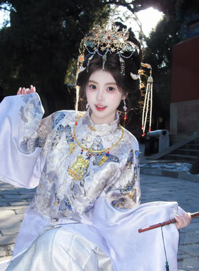 明制汉服套装女古风重工织金妆花圆领长袄华丽风大明贵女古装旅拍
