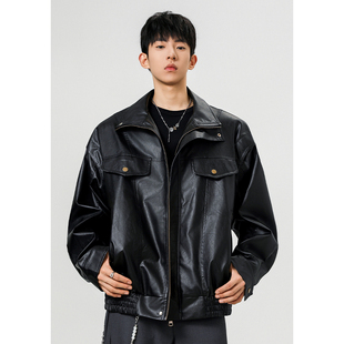 啄木鸟大码美式机车服软皮衣外套男士短款PU皮夹克衫春秋季高级感