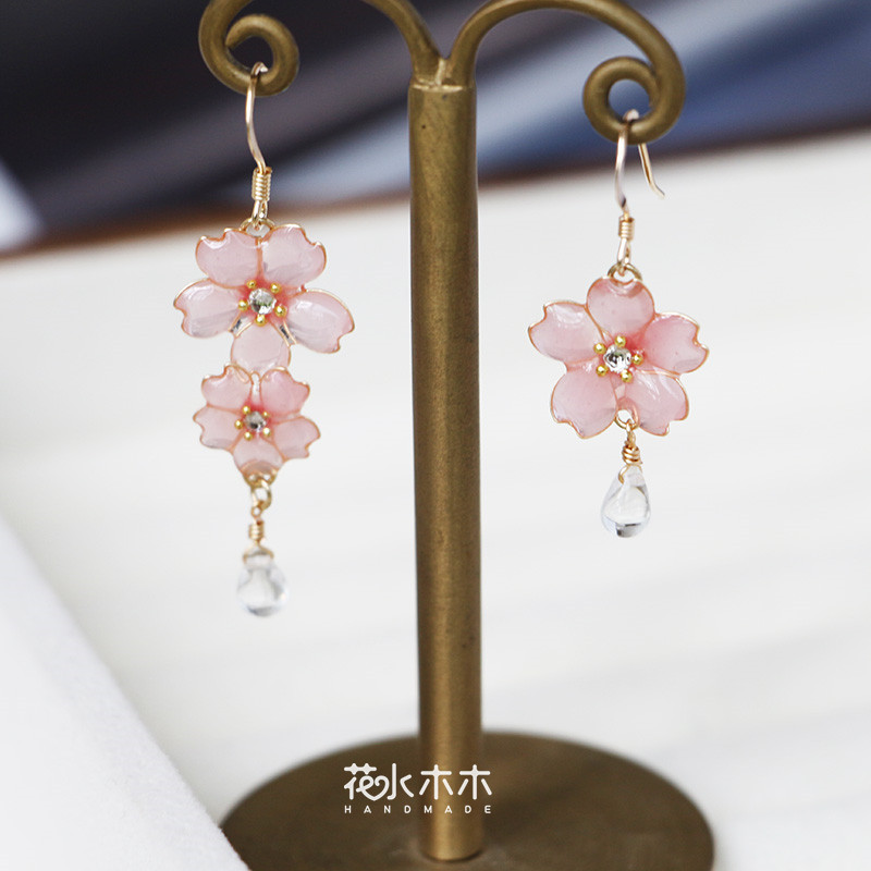 花水木木手作樱花耳钉造花液耳饰品不对成修饰脸型耳环