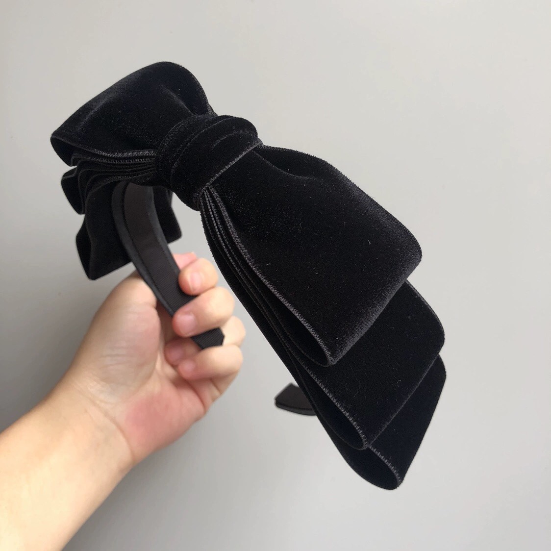 手作天鹅绒三层蝴蝶结发箍增高