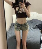 显瘦包臀阔腿热裤 美式 修身 女2025春夏新款 辣妹柳丁低腰牛仔超短裤