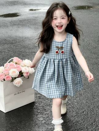 女童夏季连衣裙2026新款儿童格子背心裙洋气吊带裙宝宝公主棉布裙