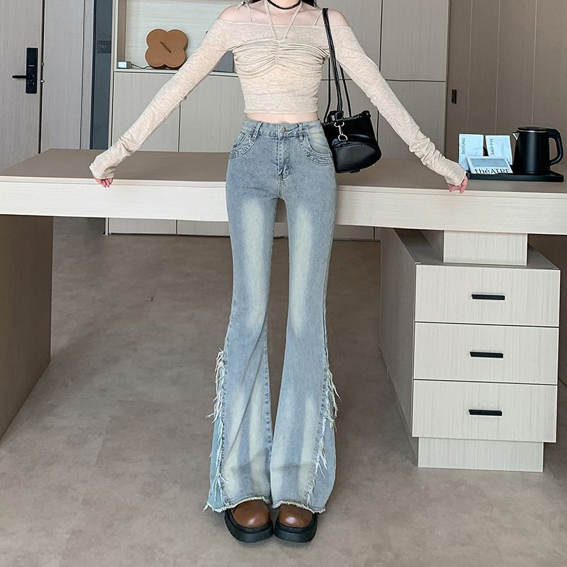 复古低腰微喇牛仔裤裤子女款2026春秋季新款修身显瘦喇叭裤小个子图片