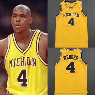 密歇根大学克里斯·韦伯4号白色黄色球衣 男女款运动背心篮球服