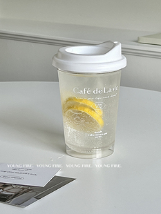 ins韩风白色字母咖啡杯透明塑料水杯随行车载杯 原创 YOUNG FIRE