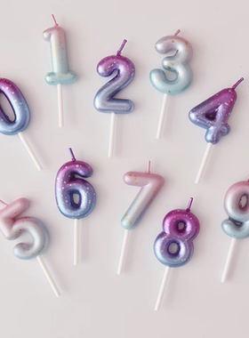 银河渐变蜡烛摆件粉蓝紫色ins风生日派对蛋糕数字0-9蜡烛插件插卡