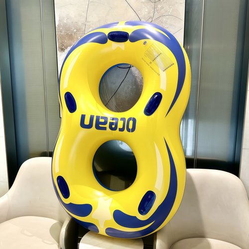 游泳圈充气双人泳圈漂流带把手