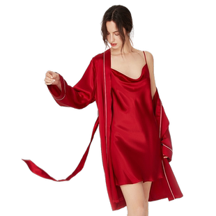 2025年新款红色真丝婚礼晨袍浴袍高级感桑蚕丝睡衣女长款丝绸睡袍