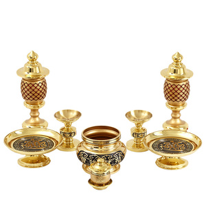 佛堂招财进宝圣水杯铜香炉烛台供盘宫灯财神关公供具整套包邮